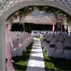 Ivory Chair Covers For Sale!  We have gold satin sashes or maroon organza.